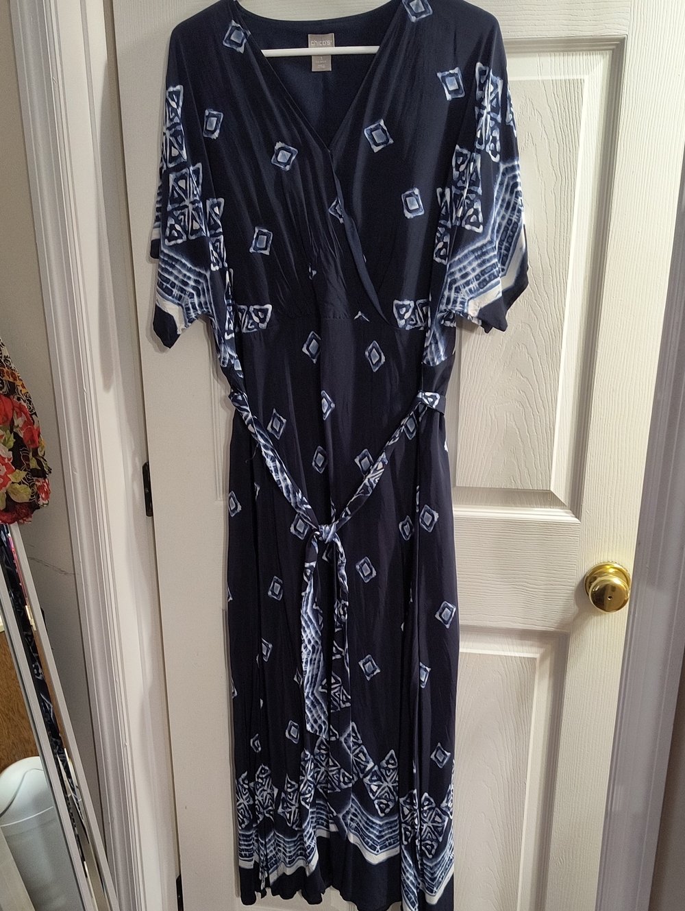 Chicos Navy Blue Printed Wrap Style Dress